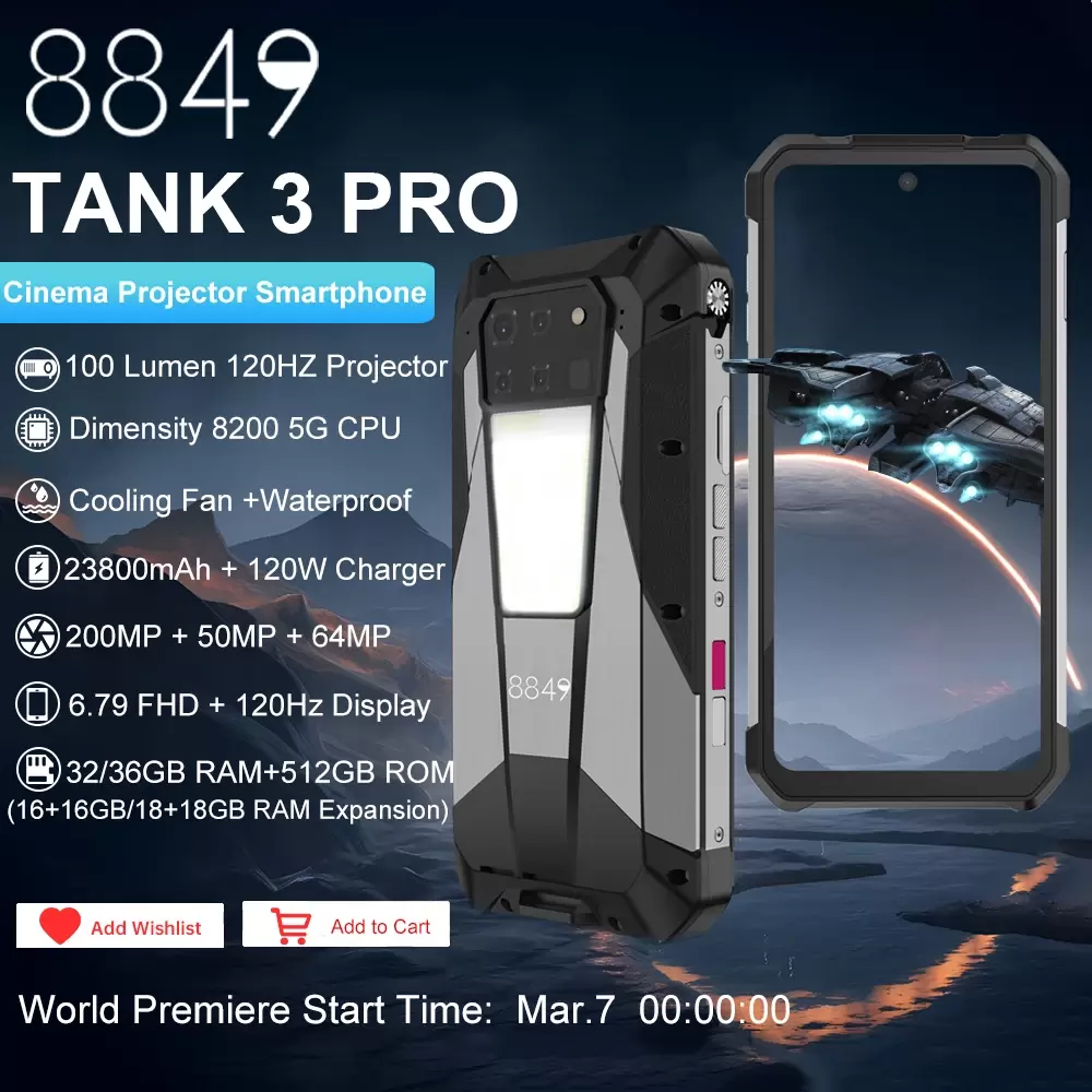 Новинка Unihertz 8849 Tank 3 Pro — с проектором и аккумулятором на 23 800 мАч